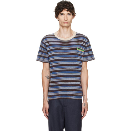 Blue Striped Wool Crewneck T-shirt