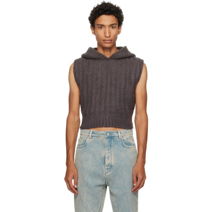 Gray Tower Cropped Hooded Tank Top