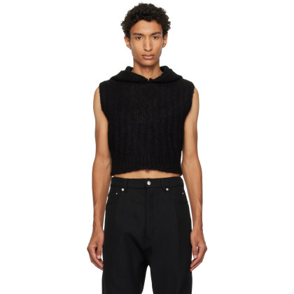 Black Tower Cropped Hooded Tank Top