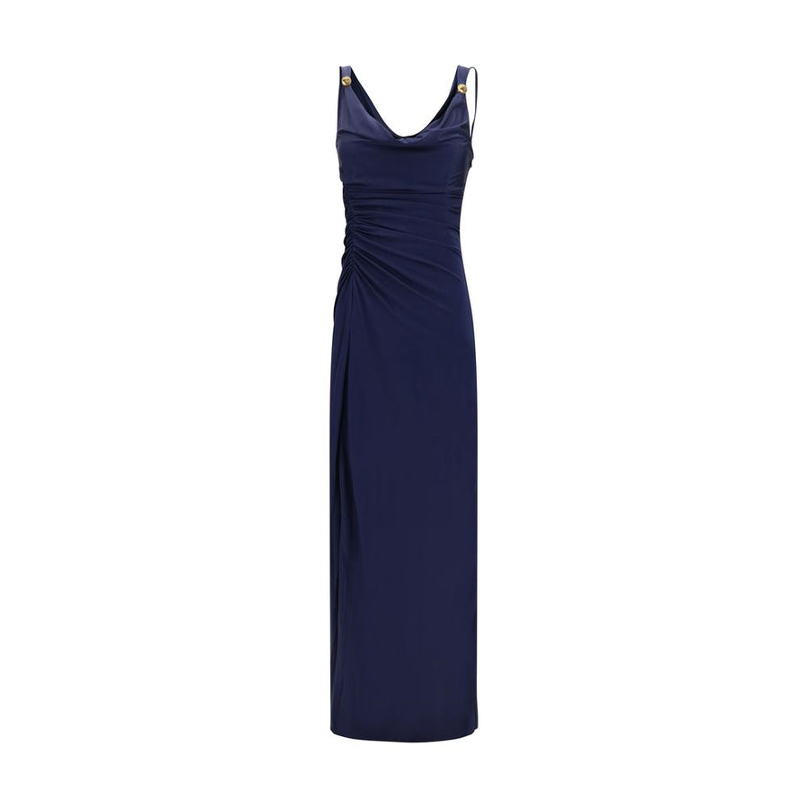 Versace Draped Viscose Column Dress — Navy