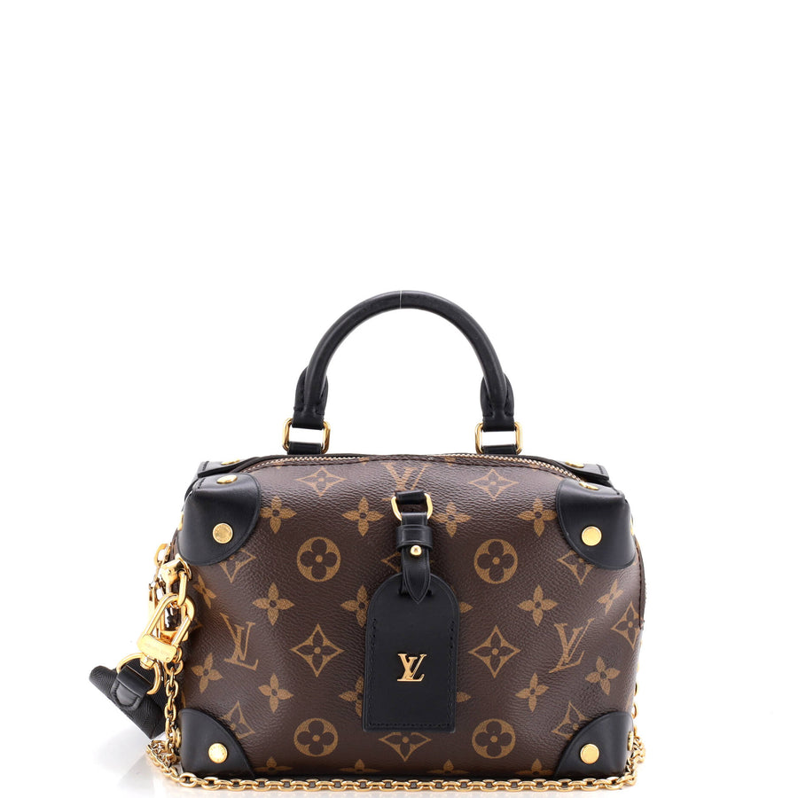 【中古】Petite Malle Souple Handbag Monogram Canvas with Leather