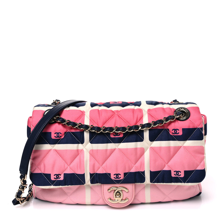 【中古】Nylon Printed Medium Flap Pink Navy White