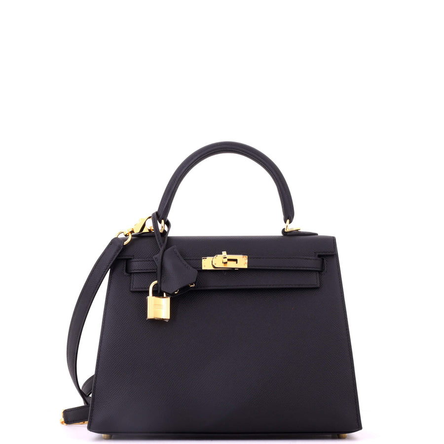 【中古】Kelly Handbag Noir Epsom with Gold Hardware 25