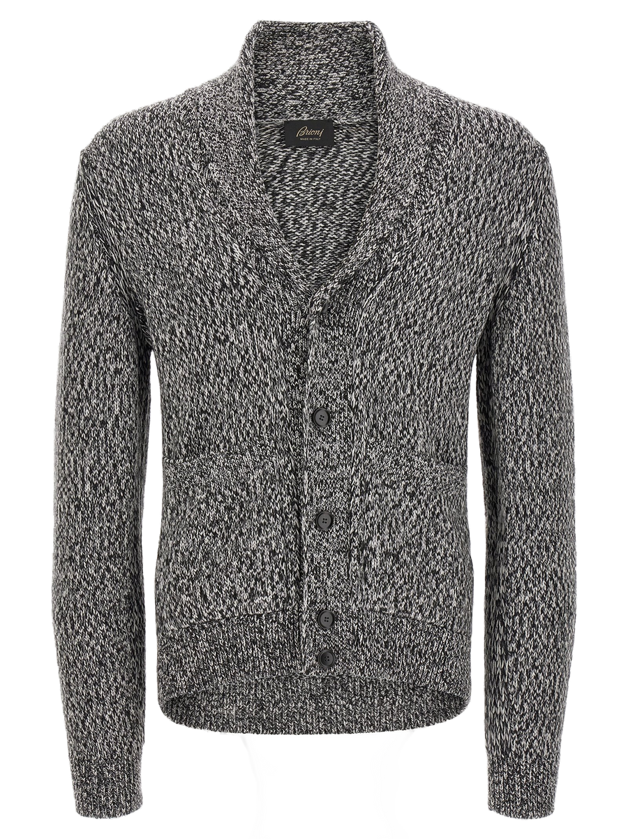 Brioni Virgin Wool Mouliné Cardigan — Gray