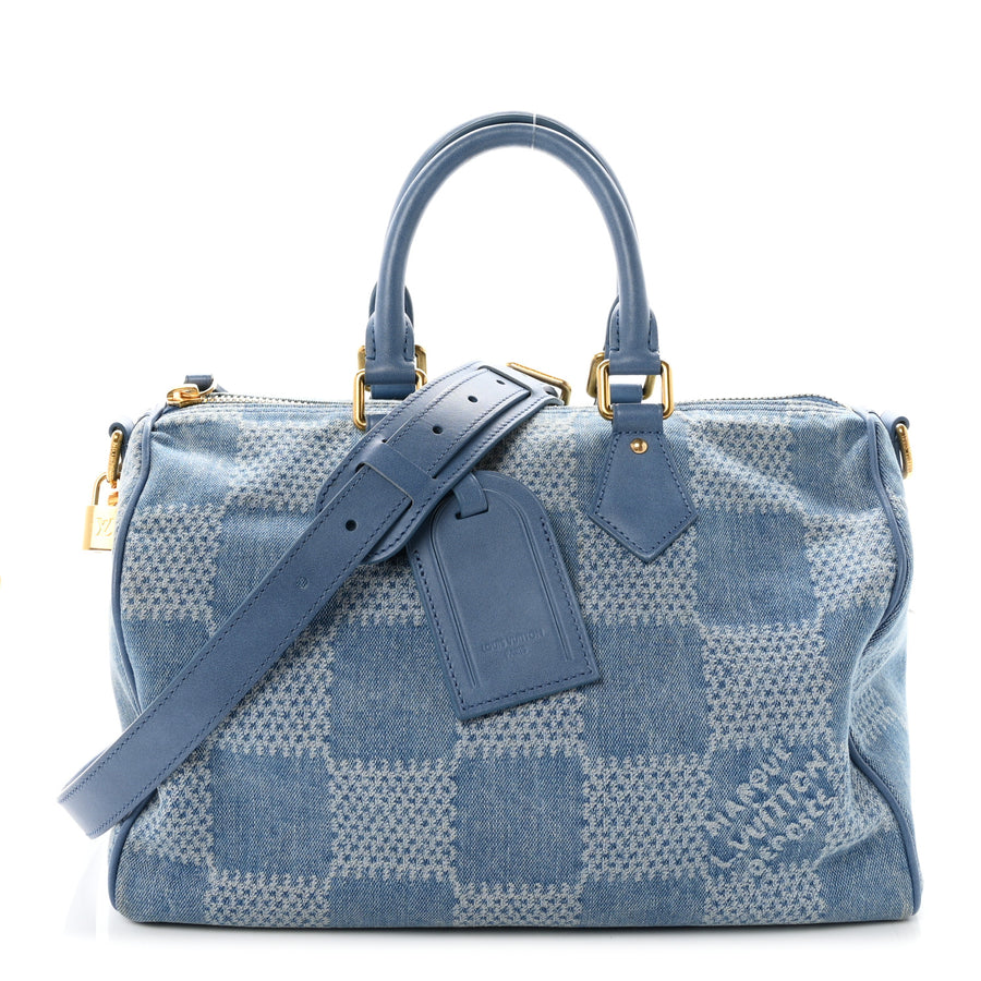【中古】Damier Denim 3D Speedy Bandouliere 30 Denim Blue