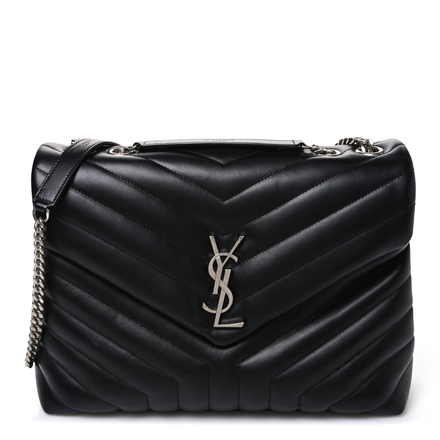 【中古】Calfskin Y Quilted Monogram Medium Loulou Chain Satchel Black