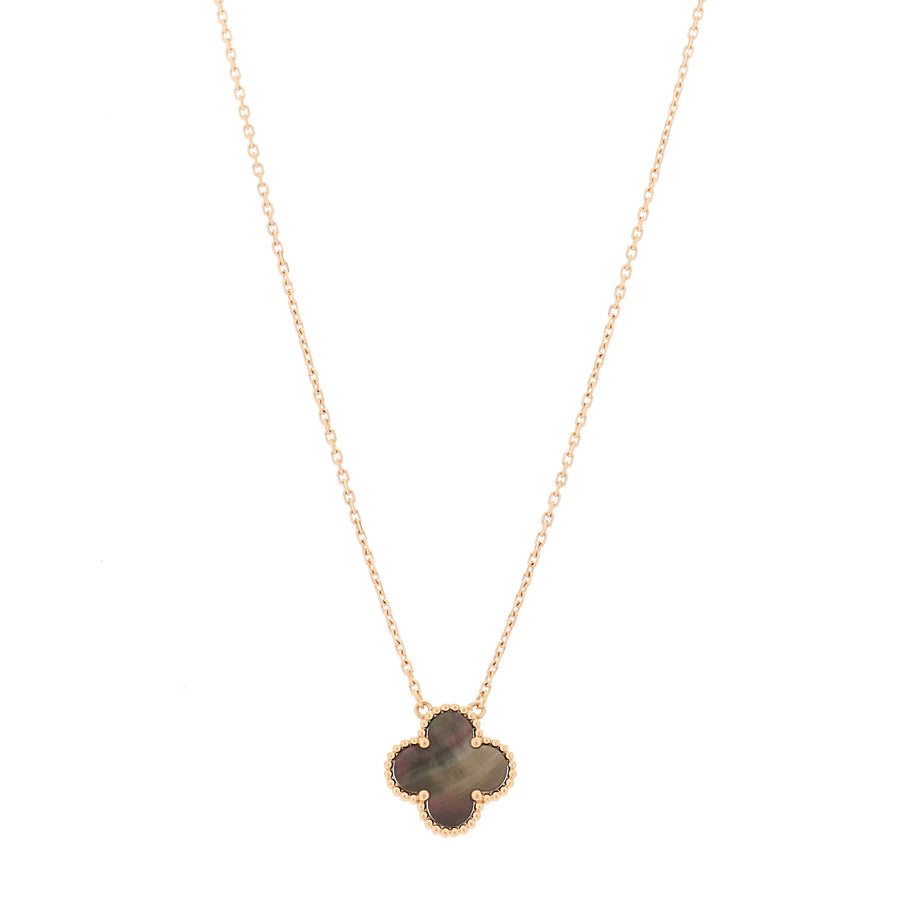 【中古】18K Rose Gold Gray Mother of Pearl Vintage Alhambra Pendant Necklace