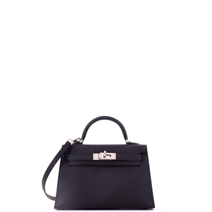 【中古】Kelly Mini II Bag Noir Epsom with Palladium Hardware 20
