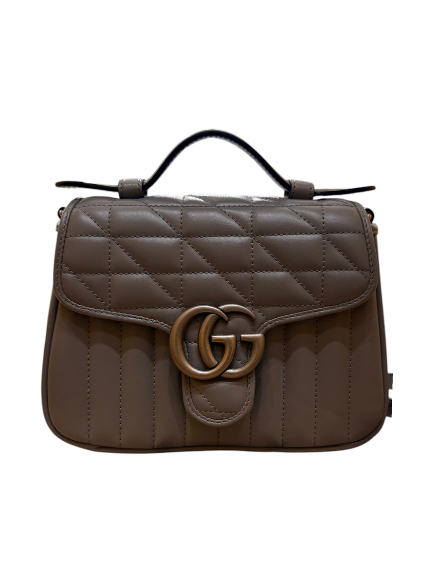 【中古】GG Marmont Top Handle Flap Bag Mixed Matelasse Leather Mini