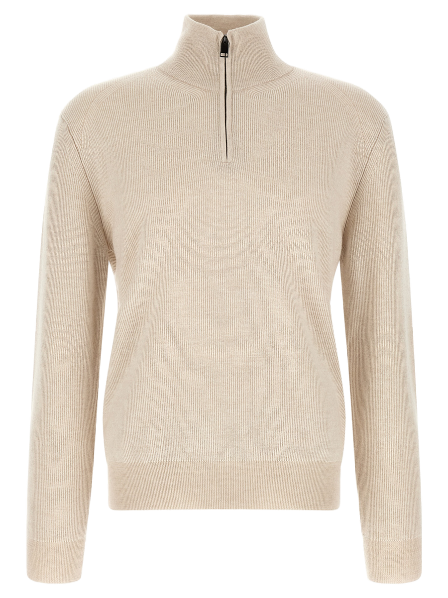 Brioni Cashmere-Blend Half-Zip Sweater — Beige