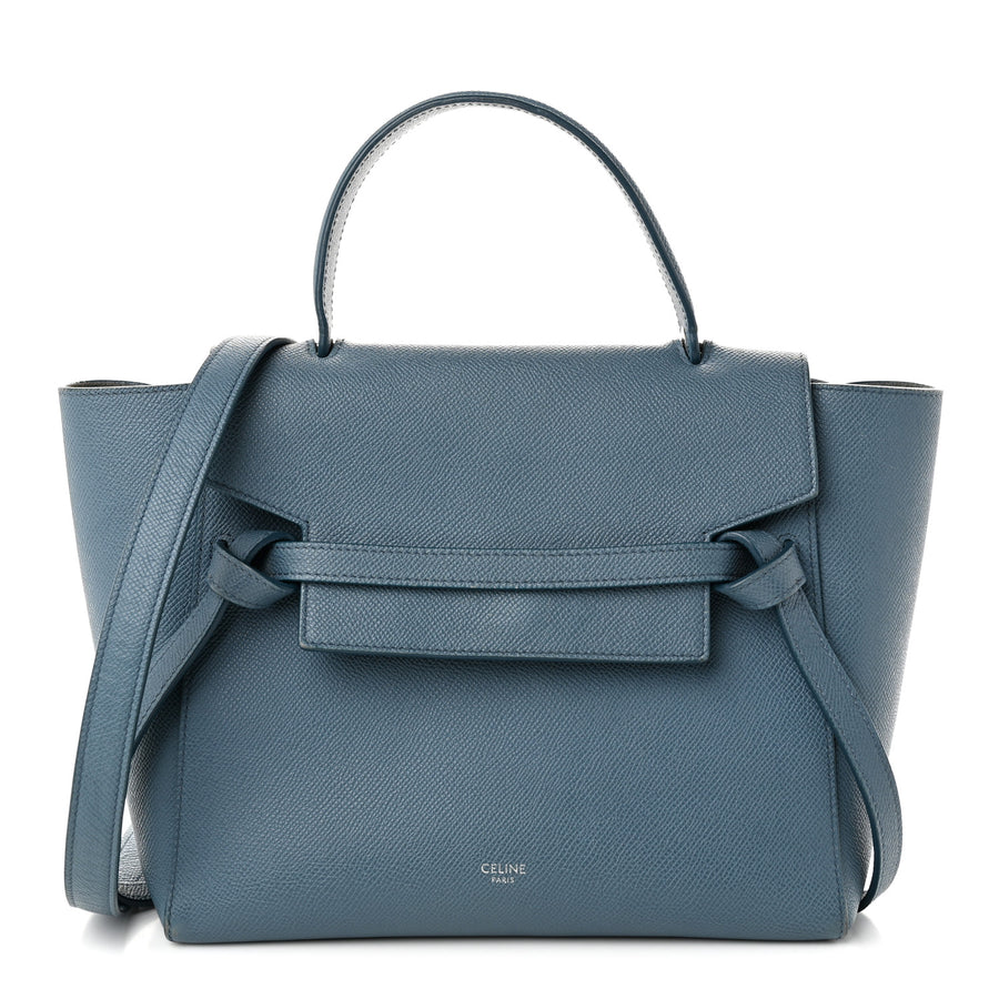 【中古】Grained Calfskin Micro Belt Bag Washed Blue