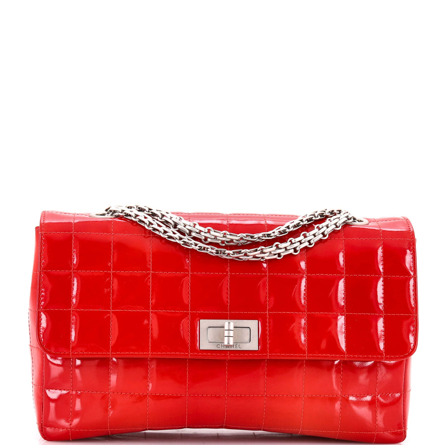 【中古】Chocolate Bar Flap Bag Quilted Patent Medium