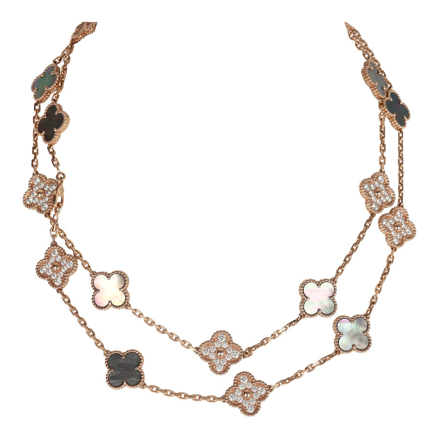 Van Cleef & Arpels Vintage Alhambra 20 Motif Long Necklace Mother of Pearl Diamonds and 18K Rose Gold