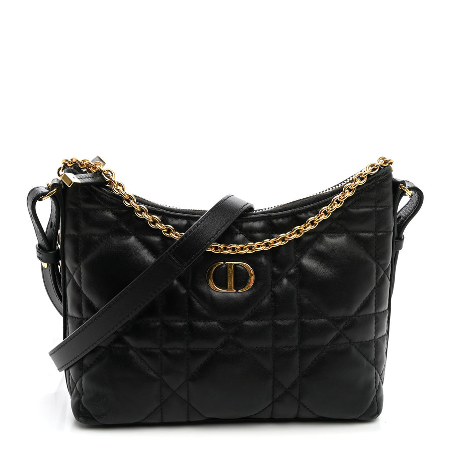 【中古】Calfskin Macrocannage Miss Caro Diorling Mini Bag with Chain Black